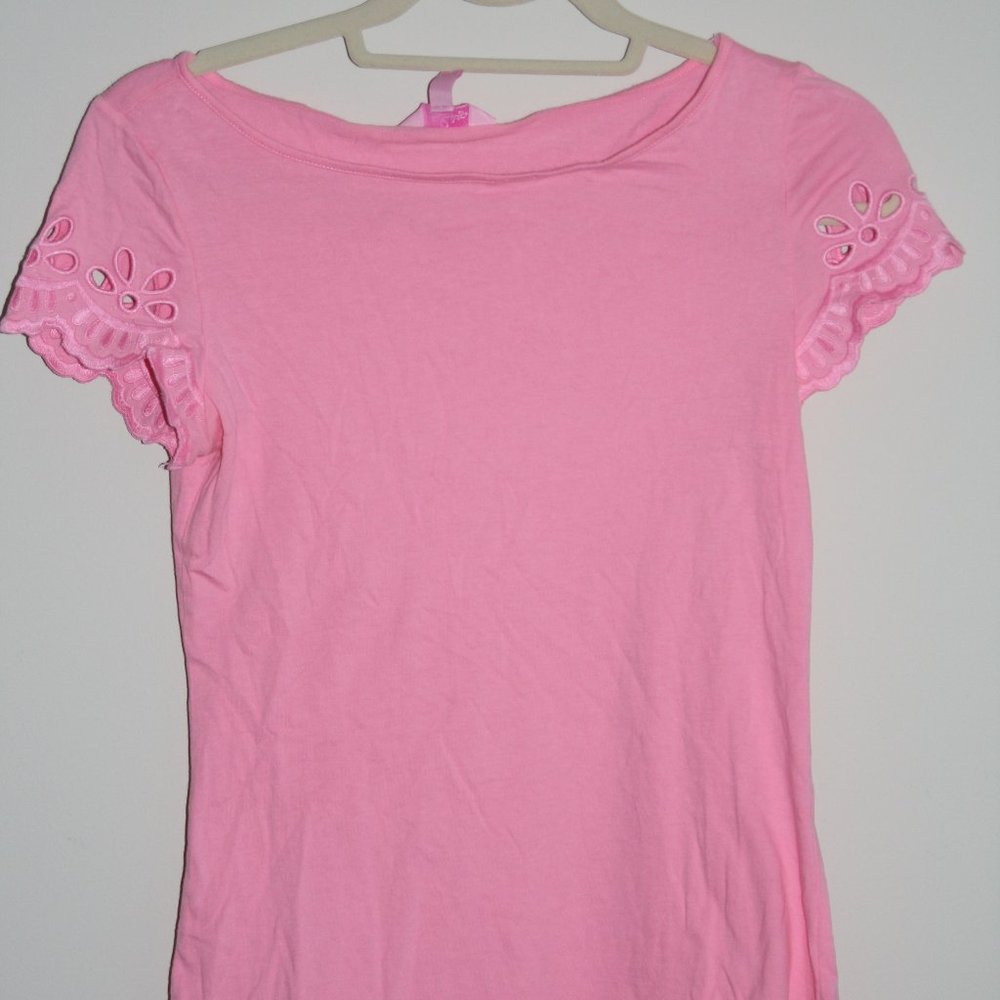 Lilly Pulitzer Pink Tshirt with Eyelet Sleeves